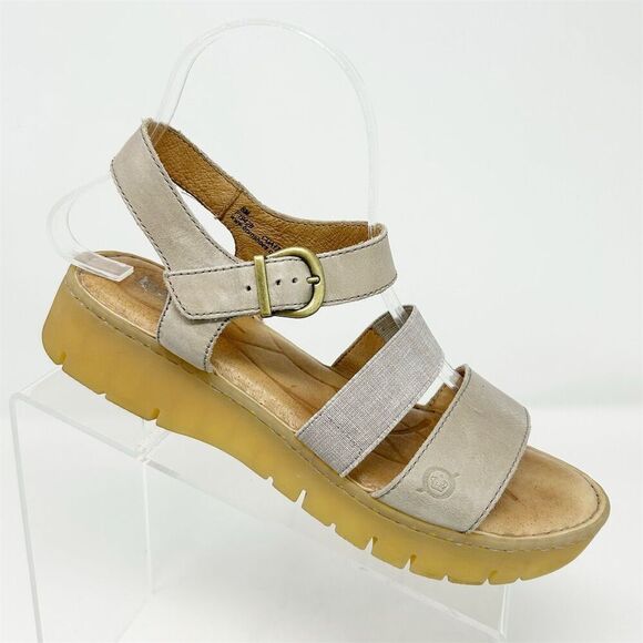 Born Women's Slingback Light Gray Leather Platform Sandals Size 8 Casual Summer - Picture 1 of 13